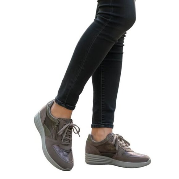 Stonefly Brown Glitter Suede Patent Leather Mid Top Sneaker. Size 7. - Picture 1 of 16